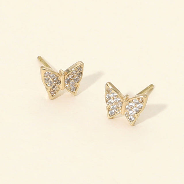 Madeline Love Clear, Gold CZ Pave Sparkling Butterfly Mini Stud Earrings