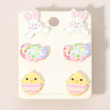 Madeline Love Multi 3Pairs - Easter Bunny Egg Chick Stud Earring Set - Earrings
