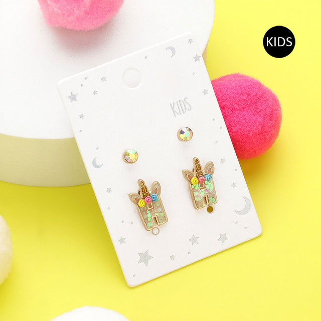 Madeline Love ~H~ 2Pairs - H Round Stone Unicorn Initial Monogram Stud Kids Earrings