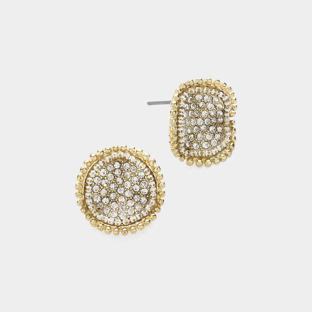 Madeline Love Clear, Gold Rhinestone Cluster Crushed Round Stud Earrings