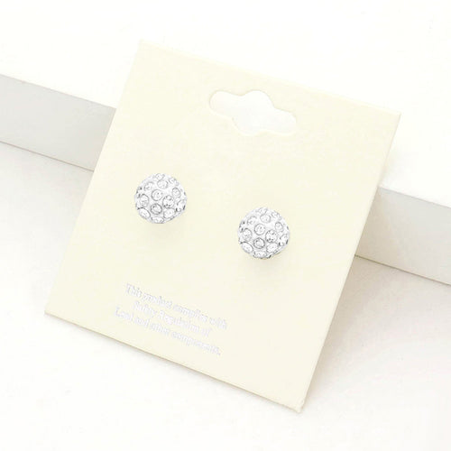 Shamballa Ball Stud Earrings - Clear, White