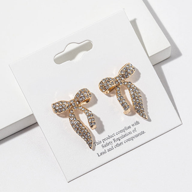 Madeline Love Clear, Gold Crystal Pave Bow Stud Earrings