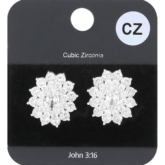 Madeline Love Clear, Rhodium Cubic Zirconia Floral Crystal Stud Evening Earrings