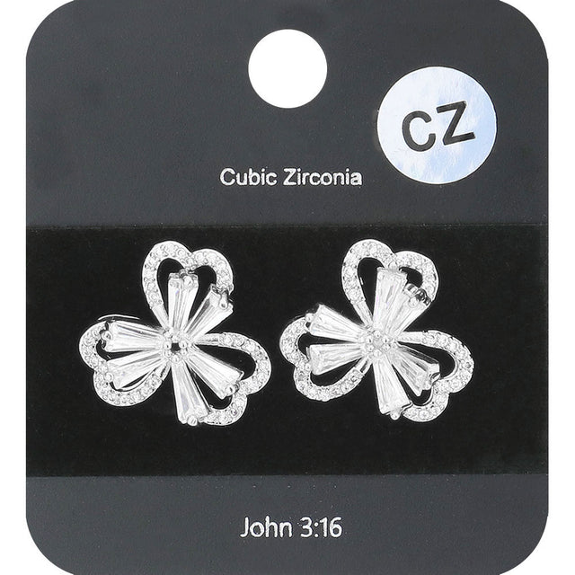 Madeline Love Rhodium CZ Stone Clover Stud Earrings