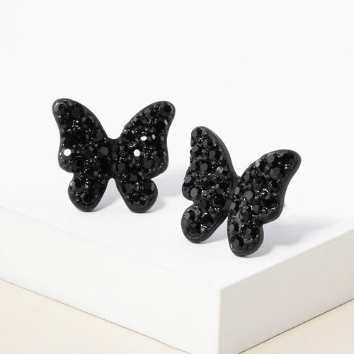 Rhinestone Paved Butterfly Stud Earrings - Black