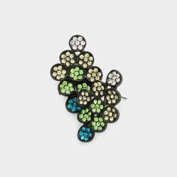 Madeline Love Black, Blue Zircon, Peridot Flower Rhinestone Paved Kite Stud Earrings