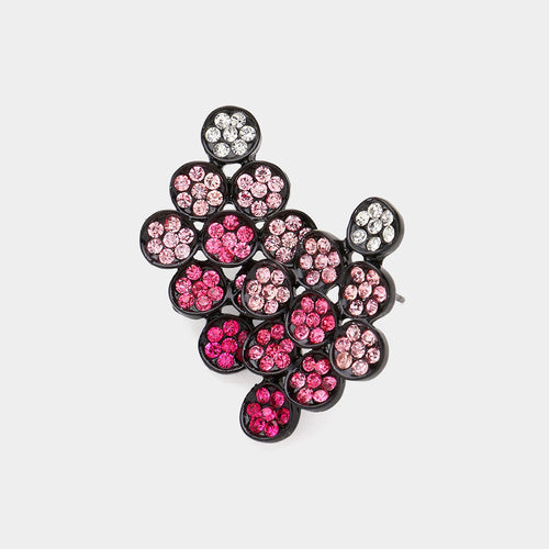 Flower Rhinestone Paved Kite Stud Earrings - Black, Fuchsia, Pink