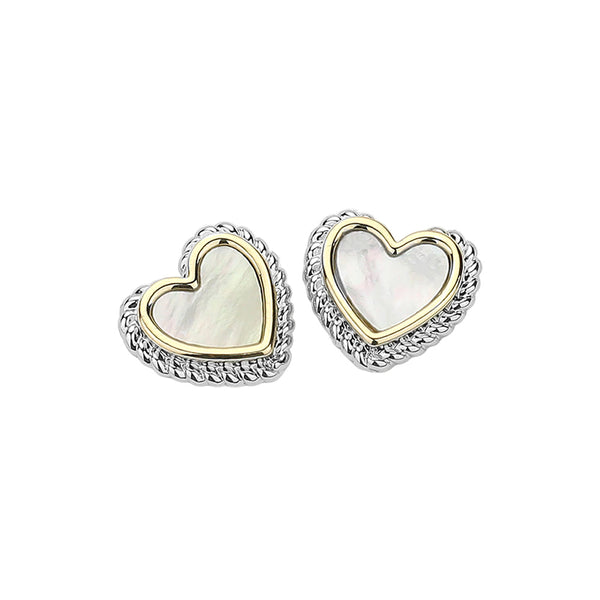 14K Gold Plated Mother Of Pearl Heart Stud Earrings