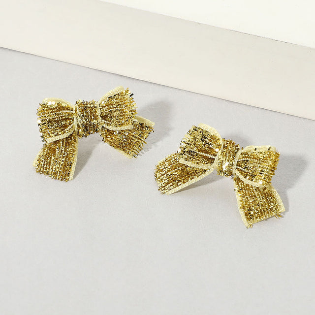 Madeline Love Gold Rhinestone Pave Bow Stud Earrings