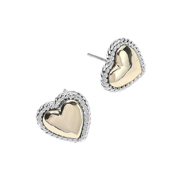 14K Gold Plated Two Tone Heart Stud Earrings