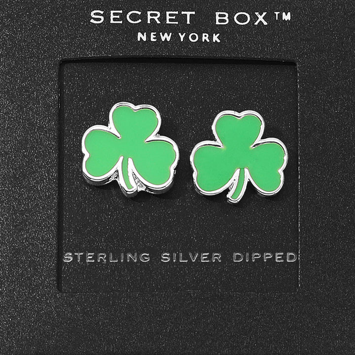 SECRET BOX 14K Gold Dipped Shamrock Clover Enamel Earrings