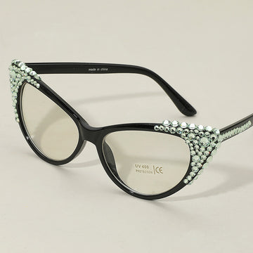 Madeline Love Black, Chrysolite Bubbly Crystal Cat Eye Optical Glasses - Sunglasses