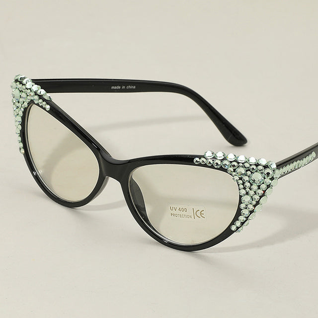 Madeline Love Black, Chrysolite Bubbly Crystal Cat Eye Optical Glasses - Sunglasses