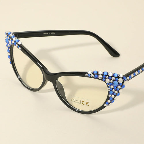 Bubbly Crystal Cat Eye Optical Glasses - Black, Clear, Sapphire