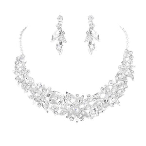 SIlver Flower Stone Cluster Embellished Evening Jewelry Set, is elegant and radiant. It features an eye-catching flower stone cluster that adds a special touch to any evening look. This jewelry set sparkles and shines, making it the perfect accessory for special events or an exquisite gift.