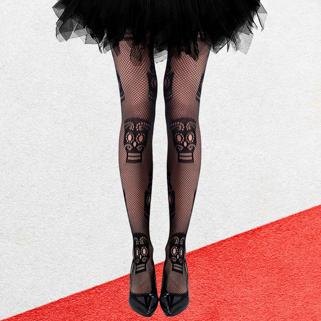 Madeline Love Black Day of The Dead Skull Halloween Costume Fishnet Tights - Jewelry