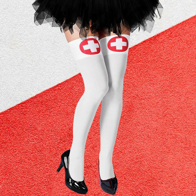 Madeline Love White Nurse Halloween Costume Tight High Stockings - Jewelry