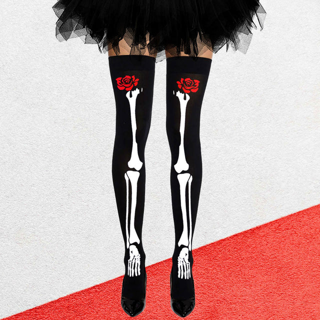 Madeline Love Black Rose Flower Skull Skeleton Halloween Costume Tight High Stockings - Jewelry