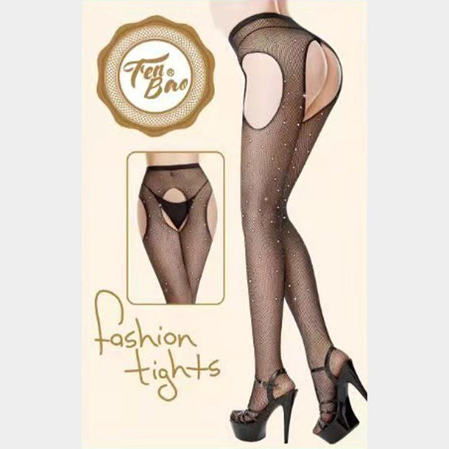 Madeline Love Black Crystal Embellished Cut Out Fishnet Pantyhose Tights - Jewelry
