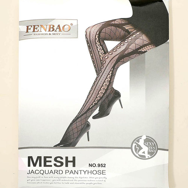 Madeline Love Black Women Mesh Jacquard Pattern Fishnet Cutout Pantyhose Tights - Jewelry