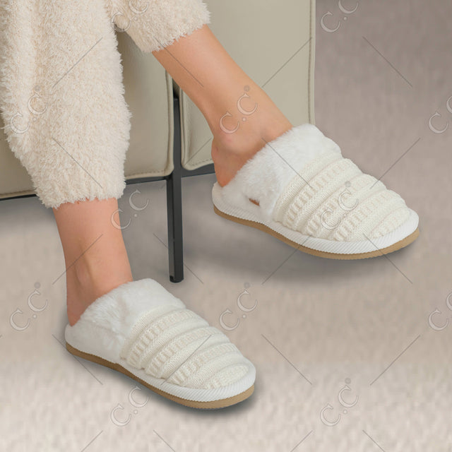 C.C Rib Pattern Knitted Slippers - Slipper