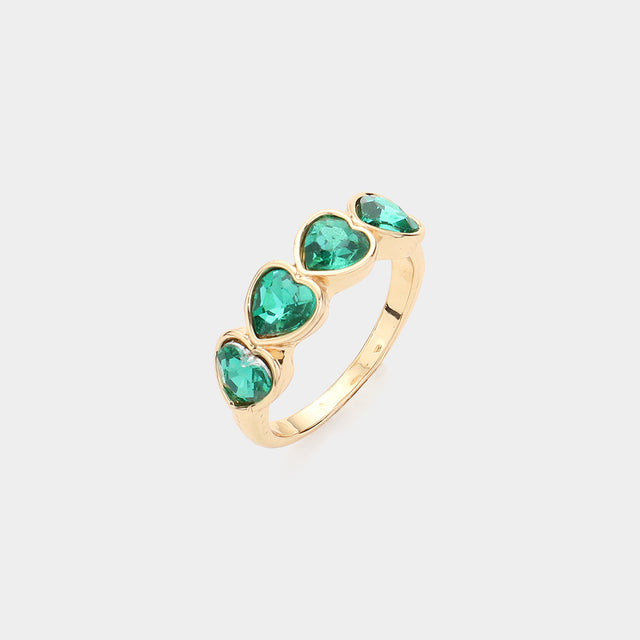 Heart Stone Cluster Ring - Emerald