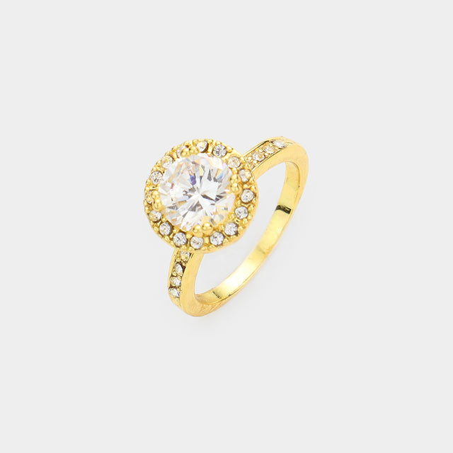 Madeline Love Gold CZ Halo Ring - Wedding & Bridal