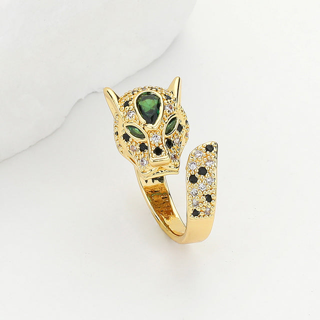 Madeline Love Gold CZ Stone Paved Brass Metal Leopard Ring - Jewelry