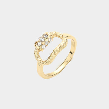 Madeline Love Gold Rhinestone Embellished Curved Open Oval Ring - Jewelry