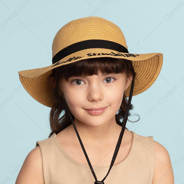 C.C Embroidered Brim Kids Straw Hat 100% Paper Straw Adjustable Strap - Kid’S Sun Hats