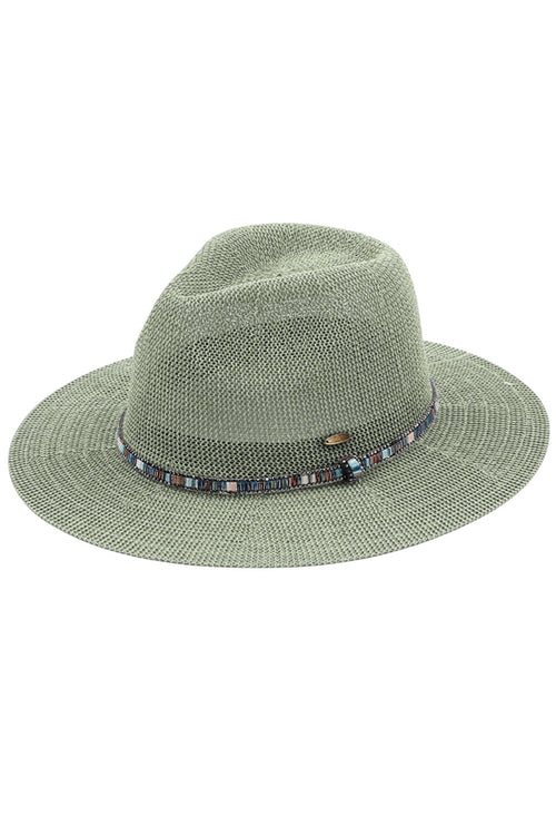 C.C Women's Multi Thread Rhinestone Trim Band Panama Hat - Sage