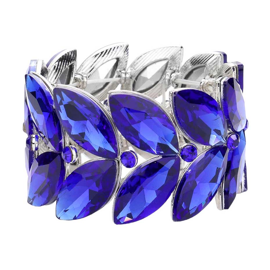 Sapphire 2Rows Marquise Stone Cluster Stretch Evening Bracelet, get ready with this marquise stone bracelet to receive the best compliments on any special occasion. This classy evening bracelet is perfect for parties, Weddings, and Evenings. Awesome gift for birthdays, anniversaries, Valentine’s Day, or any special occasion.
