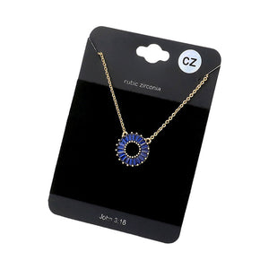 Sapphire CZ Embellished Open Circle Pendant Necklace, this stunning CZ Embellished Open Circle Pendant Necklace offers a modern take on classic jewelry. The beautifully crafted design adds a gorgeous glow to any outfit. Perfect Birthday Gift, Anniversary Gift, Mother's Day Gift, and loved ones.