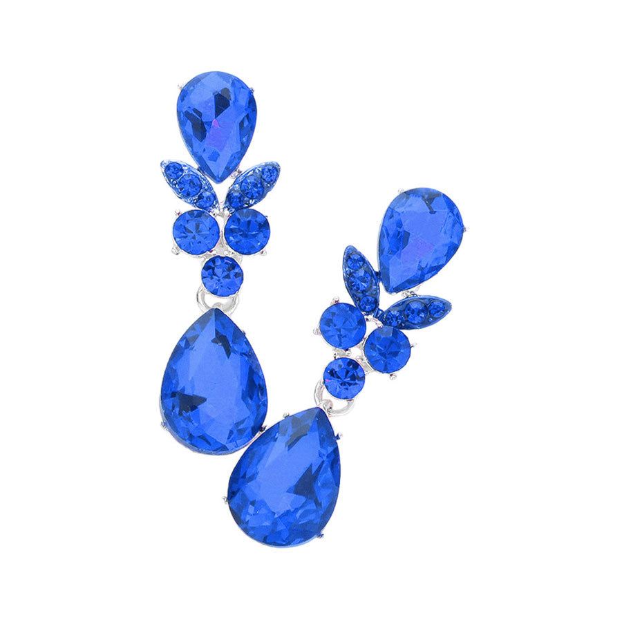 Sapphire Double Teardrop Stone Accented Dangle Evening Earrings, looks like the ultimate fashionista with these evening earrings! The perfect sparkling earrings adds a sophisticated & stylish glow to any outfit. Ideal for parties, weddings, graduation, prom, holidays, pair these earrings with any ensemble for a polished look.