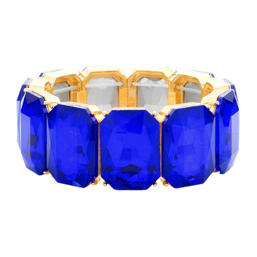 Emerald Cut Stone Stretch Evening Bracelet - Sapphire