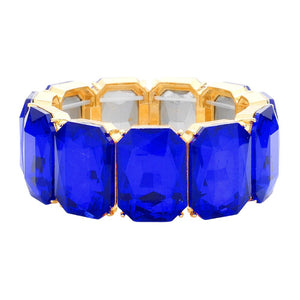 Sapphire Emerald Cut Stone Stretch Evening Bracelet, features an emerald cut stone that will shimmer in any light. It's an easy-to-wear bracelet that's perfect for any party or any occasion. Perfect gift for birthdays, anniversaries, Mother's Day, Graduation, Prom Jewelry, Just Because, Thank you, etc. Stay elegant.