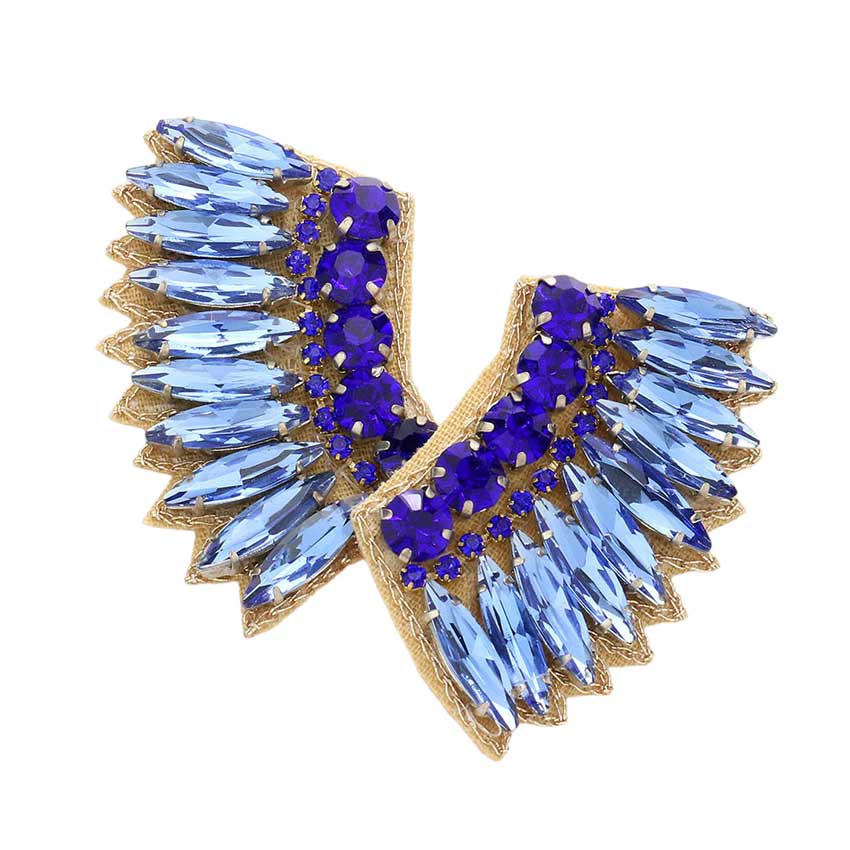 Sapphire Felt Back Multi Stone Embellished Wing Earrings, multi-stone dangle earrings are fun handcrafted jewelry that fits your lifestyle, adding a pop of pretty color. Enhance your attire with these vibrant artisanal earrings to show off your fun trendsetting style. Great gift idea for your Wife, Mom, your Loving one.