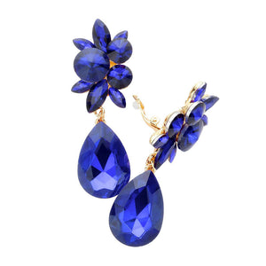 Sapphire Glass Crystal Teardrop Clip On Earrings, add a touch of sparkle to any outfit. Crafted with lead-free glass crystals, they feature a tear-drop design and secure clip-back fastening for a comfortable fit. Perfect for any special occasion or as an exquisite gift to someone you love. 