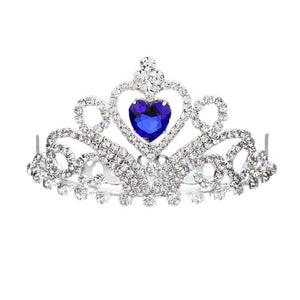 Sapphire Heart Crystal Rhinestone Princess Mini Tiara, this tiara features precious crystal rhinestone and an artistic design. Perfect for adding just the right amount of shimmer & shine, will add a touch of class, beauty and style to your special events. Suitable for Wedding, Engagement, Prom, Dinner Party, Birthday Party, Any Occasion You Want to Be More Charming.
