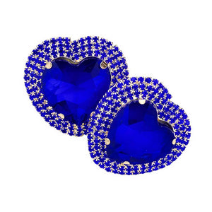 Sapphire Heart Glass Stone Cluster Clip On Earrings, adds a touch of luxury to any outfit. With a cluster of sparkling glass stones, these earrings are a unique and eye-catching accessory. The clip-on fastening makes them comfortable and easy to wear. Perfect for any special occasion, parties, night outings, proms, etc.