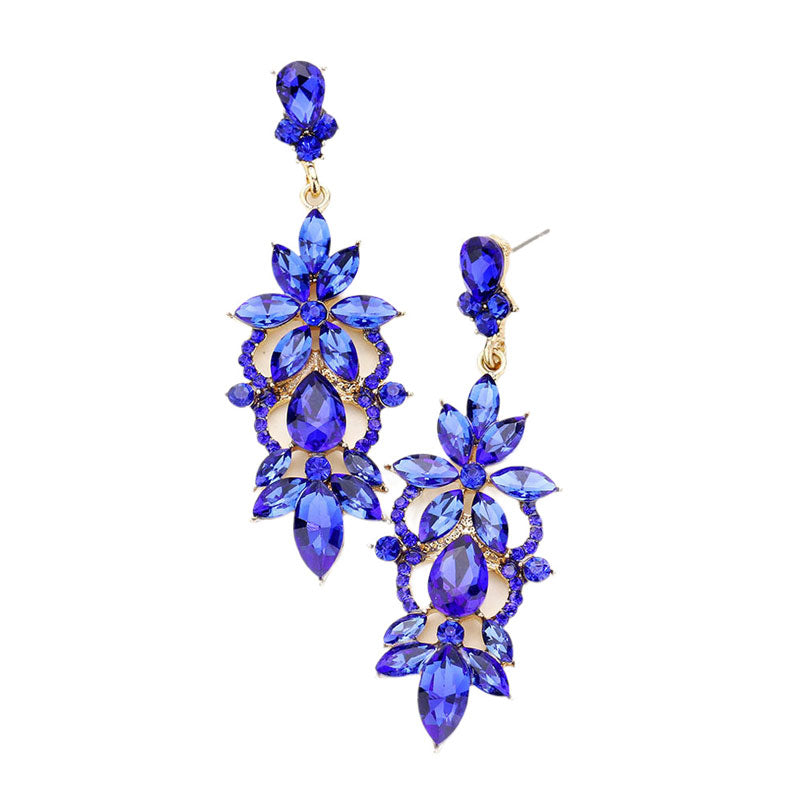 Sapphire Marquise Stone Flower Accented Evening Earrings, looks like the ultimate fashionista with these evening earrings! The perfect sparkling earrings adds a sophisticated & stylish glow to any outfit. Ideal for parties, weddings, graduation, prom, holidays, pair these earrings with any ensemble for a polished look.