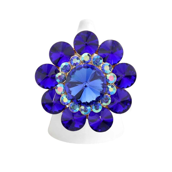 Sapphire Round Crystal Flower Stretch Ring, Provides a classic touch of elegance. Perfect for any special occasion or everyday wear. Perfect gift for Birthdays, Mother's Day, anniversaries, Weddings, Wedding Shower, Graduation, Prom Jewelry, Just Because, Thank you, or any other special occasion.