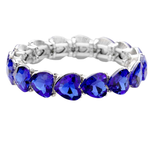 Heart Crystal Stretch Evening Bracelet - Sapphire Silver
