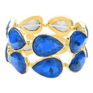 Sapphire Teardrop Stone Stretch Evening Bracelet, Look elegant for your evening events in this. Crafted with a stunning teardrop stone and flexible, stretchable cord, this bracelet is sure to make a statement. Its delicate design and convenience make it the ideal accent piece for both casual and formal events.