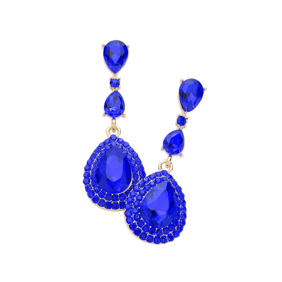 Sapphire Triple Teardrop Stone Link Dangle Evening Earrings, these fine evening earrings supply classic sophistication and beautiful detail with their triple teardrop stone link dangle design. These earrings are sure to eye-catching element to any outfit. Awesome gift for birthdays, anniversaries, wives, friends, and mothers.