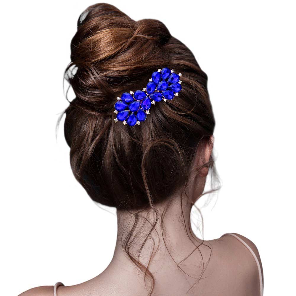 Sapphire Teardrop Stone Cluster Bow Hair Comb, completes any look. Its bow design is intricately crafted with a cluster of teardrop stones for sparkle and shine. Its lightweight design ensures a comfortable fit for all-day styling. Perfect for gifts or Weddings, Birthdays, Anniversaries, or any other special occasion. 