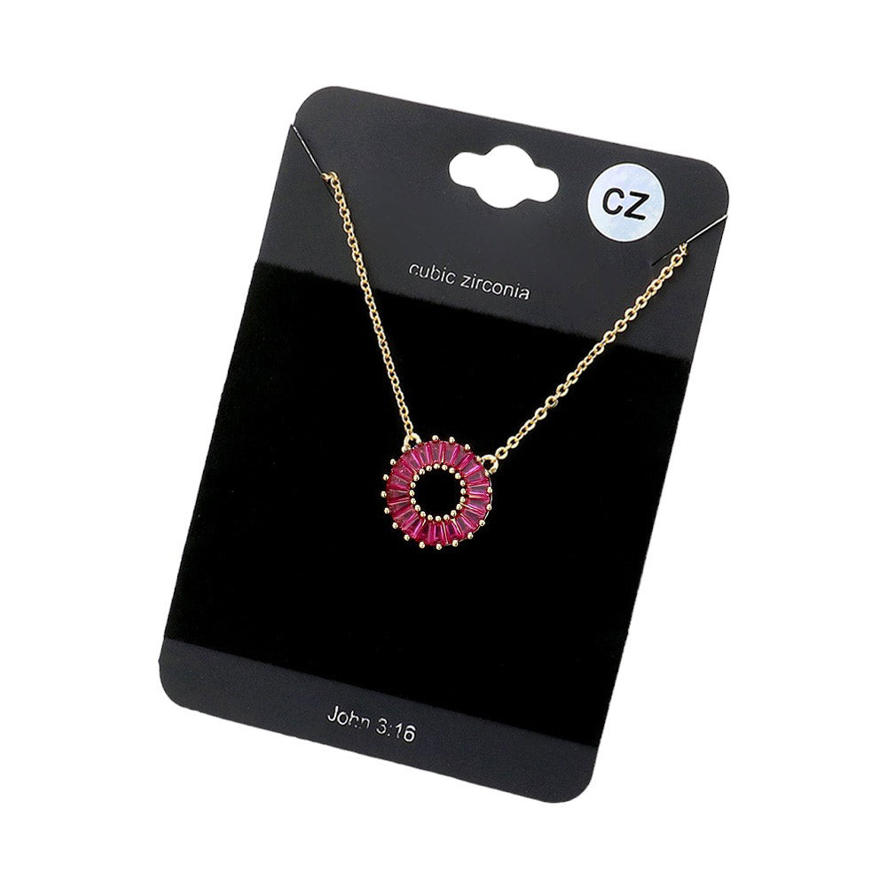 Siam CZ Embellished Open Circle Pendant Necklace, this stunning CZ Embellished Open Circle Pendant Necklace offers a modern take on classic jewelry. The beautifully crafted design adds a gorgeous glow to any outfit. Perfect Birthday Gift, Anniversary Gift, Mother's Day Gift, and loved ones.