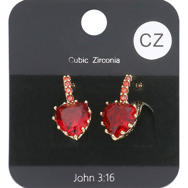Siam CZ Heart Evening Huggie Earrings. Made with stunning CZ stones, these elegant earrings are perfect for any evening occasion. The huggie design ensures a secure and comfortable fit, while the heart shape adds a touch of romance. Upgrade your jewelry collection with these must-have earrings.