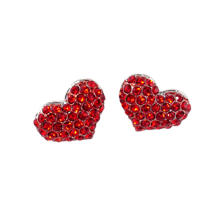 Siam-Crystal Pave Heart Stud Earrings are expertly crafted with sparkling crystals, adding a touch of elegance to any outfit. Made with precision and attention to detail, they are perfect for special occasions or everyday wear. Upgrade your style with these stunning earrings.