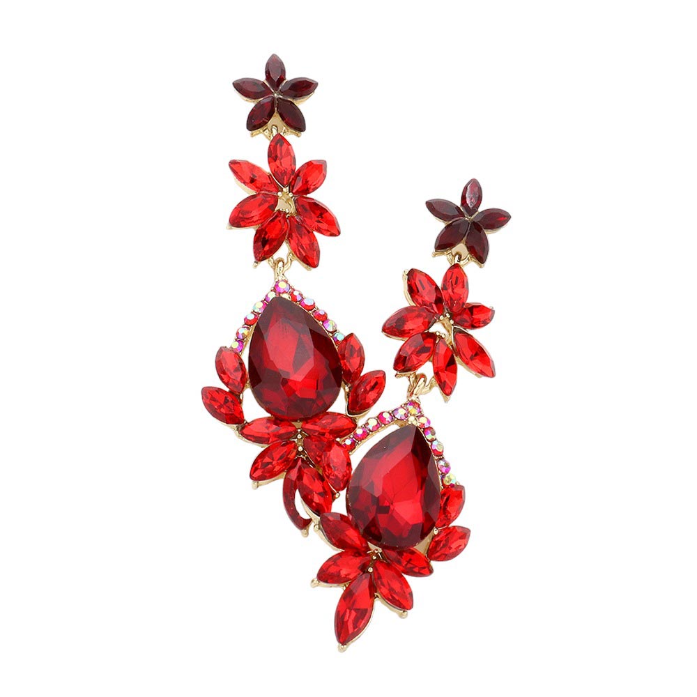 Siam Marquise Stone Teardrop Floral Dangle Evening Earrings, will make any ensemble pop! Featuring an intricate floral design and marquise-cut stones, will surely turn heads. These earrings offer long-lasting durability and shine, making them perfect for any special occasion or as an ideal gift. Make a statement with these!